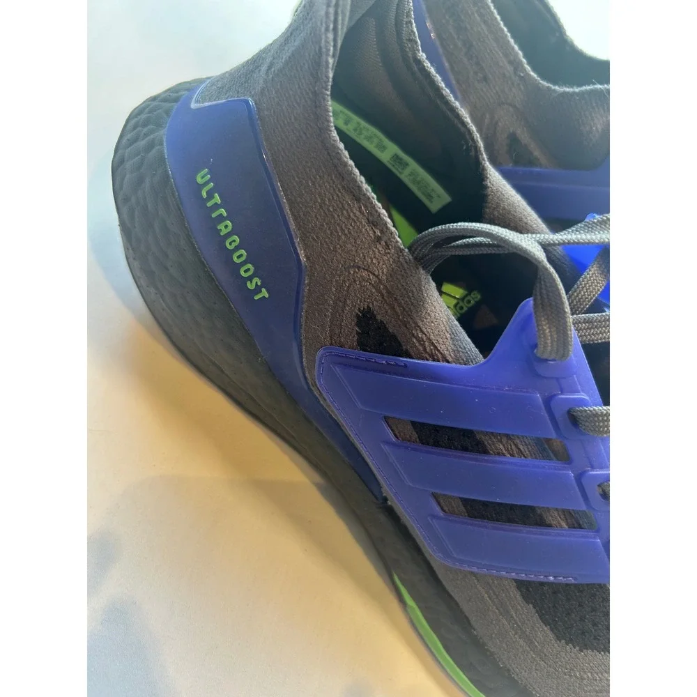 Adidas Ultraboost 21 Mens 8.5 Grey Blue Green Running Shoes S23867